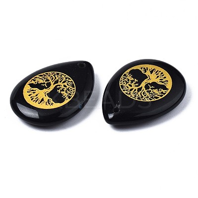 Natural Black Stone Pendants G-T122-71A-1