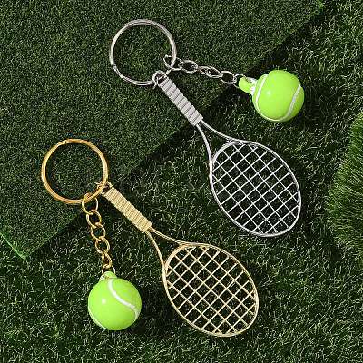 5Pcs Opaque Acrylic Tennis with Alloy Tennis Racket Keychains KEYC-YW00243-01-1