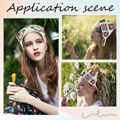 Flower Pattern Acrylic Fibers Knitted Triangle Headscarf AJEW-WH20001-82A-1