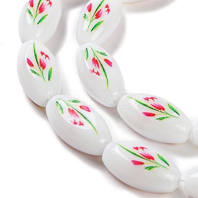 Printing Glass Oval Beads for Necklaces Bracelets Making GLAA-B020-01A-12-1