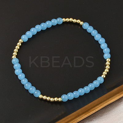 Brass & Glass Round Beaded Stretch Bracelets for Women BJEW-F515-04G-1