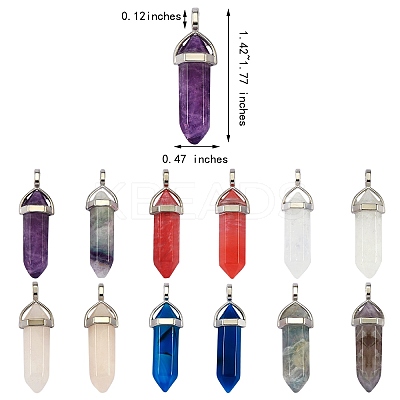 12Pcs 6 Style Natural & Synthetic Gemstone Double Terminated Pointed Pendants G-SZ0001-83-1