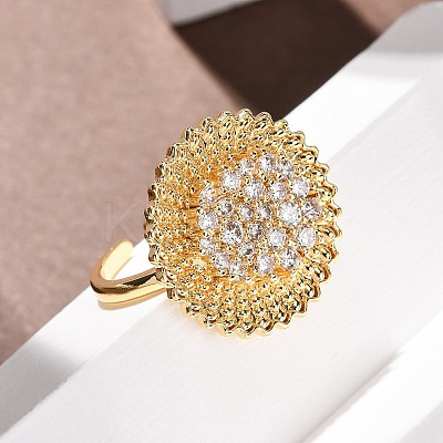 Brass Micro Pave Cubic Zirconia Cuff Open Rings RJEW-F204-05G-1