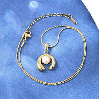 304 Stainless Steel with Acrylic Imitation Pearl Pendant Necklaces NJEW-H088-05A-G-1