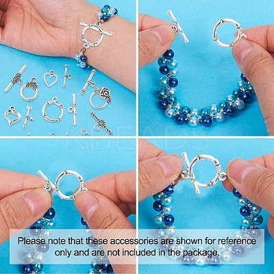 80Pcs 8 Styles Tibetan Style Toggle Clasps TIBEB-CJ0001-28-1