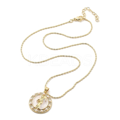 Flat Round with Santa Muerte Brass Micro Pave Cubic Zirconia Pendant Necklaces LS-NJEW-S385-03B-G-1
