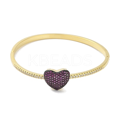 Rack Plating Brass Micro Pave Cubic Zirconia Heart Hinged Bangles for Women BJEW-R317-01A-G-1