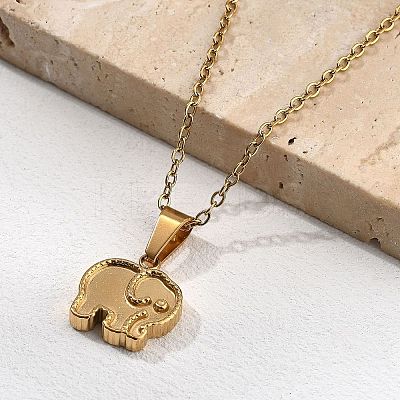 304 Stainless Steel Elephant Pendant Necklaces NJEW-S439-07G-1