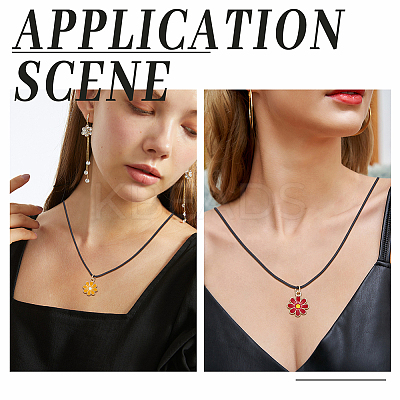 48Pcs 6 Colors Alloy Enamel Flower Pendant Waxed Cord Necklaces NJEW-GO00002-1