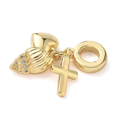 Brass Micro Pave Clear Cubic Zirconia European Dangle Charms KK-D502-13B-G-1