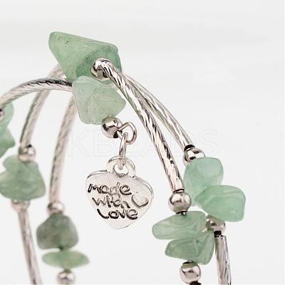 Three Loops Natural Green Aventurine Beaded Wrap Bracelets BJEW-JB02331-01-1