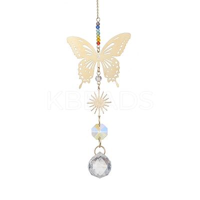 Glass Beads & 201 Stainless Steel Butterfly Hanging Suncatchers HJEW-JM04761-02-1