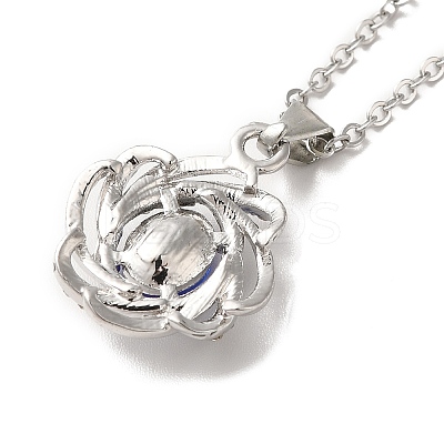 Rhinestone Flower Pandant Necklace with Cable Chains NJEW-K247-01P-1