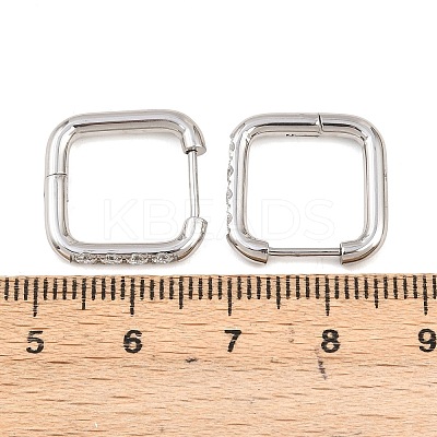 304 Stainless Steel Clear Cubic Zirconia Square Hoop Earrings EJEW-L307-09P-1