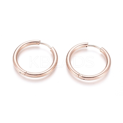 Ion Plating(IP) 304 Stainless Steel Huggie Hoop Earrings EJEW-F111B-23mm-RG-1