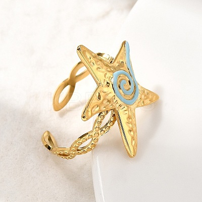 Ocean Theme 304 Stainless Steel & Enamel Cuff Rings for Women RJEW-F192-01A-G-1