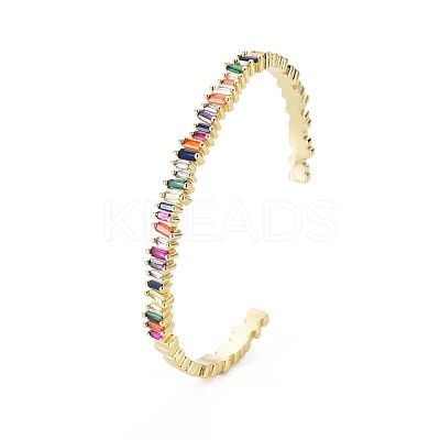 Brass Micro Pave Colorful Cubic Zirconia Cuff Bangle BJEW-T020-01-NF-1