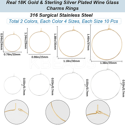 80Pcs 8 Styles 316 Surgical Stainless Steel Wine Glass Charms Rings STAS-BBC0005-96-1