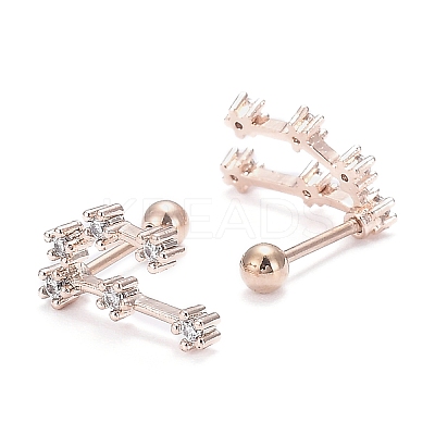Brass Micro Pave Clear Cubic Zirconia Stud Earrings EJEW-F258-01L-RG-1