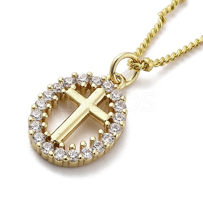 Brass Clear Cubic Zirconia Pendant Necklaces for Women NJEW-D305-03G-01-1