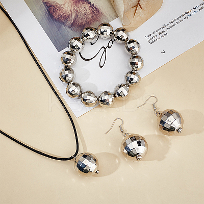 Alloy Disco Ball Beaded Stretch Bracelet & Dangle Earrings & Pendant Necklace SJEW-AN0001-08-1
