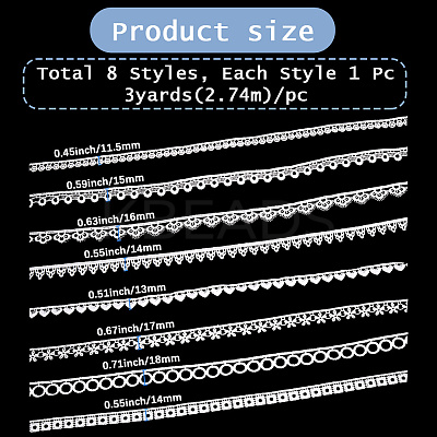 24 Yards 8 Styles Milk Fiber Lace Trim Ribbon OCOR-CY0001-09B-1