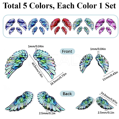 5 Sets 5 Colors Epoxy Resin Wing Pendants FIND-SC0014-12-1