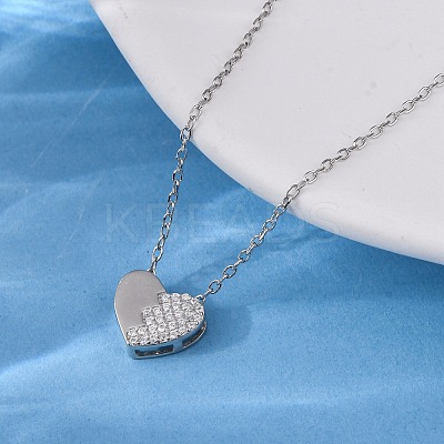 925 Sterling Silver Micro Pave Clear Cubic Zirconia Heart Pendant Necklaces for Women NJEW-D316-04P-1