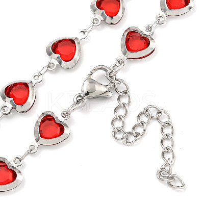 304 Stainless Steel & Glass Heart Link Chain Necklaces NJEW-P315-03P-06-1