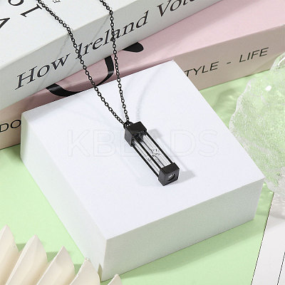 1Pc Glass Hourglass Rectangle Pet Memorial Keepsake Urn Ashes Pendant Necklaces NJEW-CA0001-27EB-1