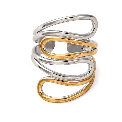 304 Stainless Steel Double Color Cuff Rings RJEW-S635-01GP-I-1