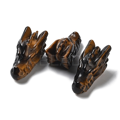 Natural Tiger Eye Healing Dragon Head Figurines DJEW-L010-05F-1