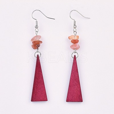 Pear Wood Dangle Earring EJEW-JE03156-05-1