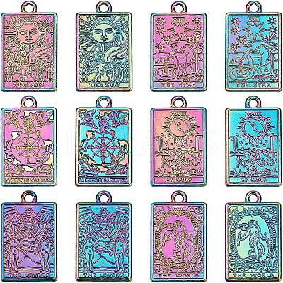 12Pcs 6 Style Rack Plating Rainbow Color Alloy Pendants FIND-CA0004-52-1