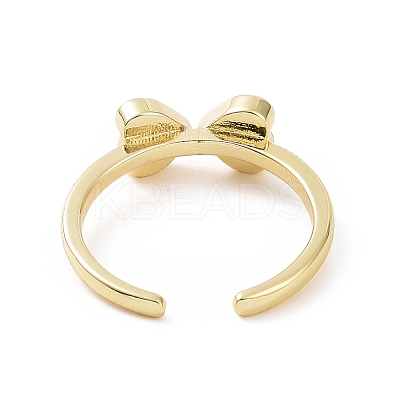 Clear Cubic Zirconia Heart Bowknot Open Cuff Ring RJEW-E072-06G-1