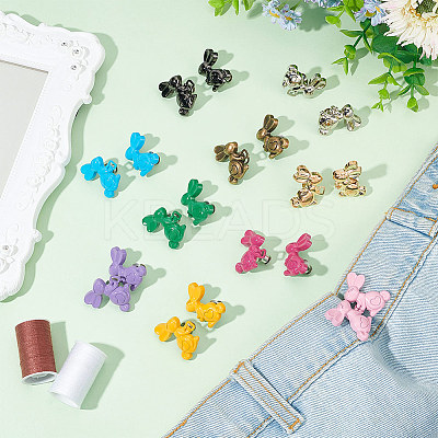 10 Sets 10 Colors Rabbit with Heart Spray Painted Alloy Adjustable Jean Button Pins DIY-FG0004-94-1