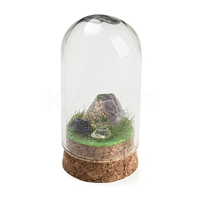 Natural Amethyst Nuggets Display Decoration with Glass Dome Cloche Cover DJEW-B009-04B-1
