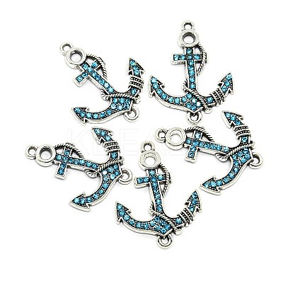 Anchor Antique Silver Tone Alloy Rhinestone Links connectors LS-ALRI-N024-03G-1