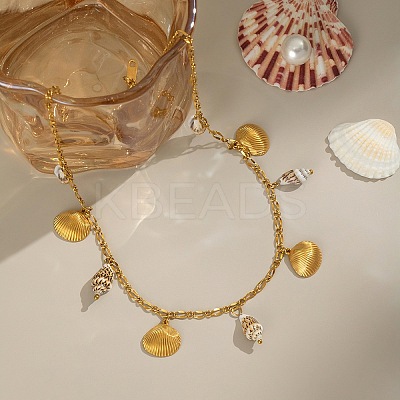 Summer Beach Natural Shell & 304 Stainless Steel Shell Shape Pendant Necklaces for Women LS-NJEW-A059-01G-1