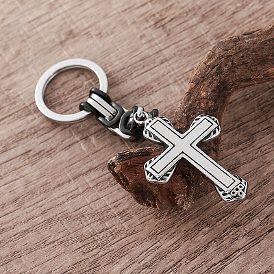 Punk Style 304 Stainless Steel Cross Keychains GV8385-1