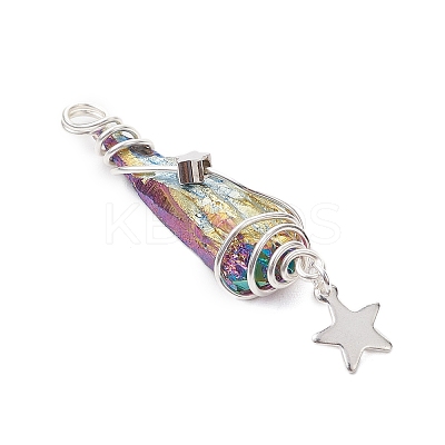 3Pcs 3 Styles Electroplated Natural Quartz Crystal Nuggets Copper Wire Wrapped Pendants PALLOY-JF03128-07-1