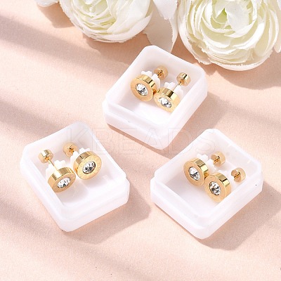 304 Stainless Steel Flat Round Stud Earrings EJEW-F396-01G-02-1