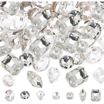 70Pcs 7 Style DIY Pointed Back K9 Glass Rhinestone Cabochons RGLA-CA0001-07-1