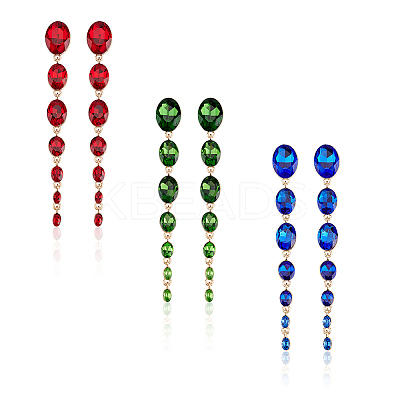3 Pairs 3 Colors Rhinestone Graduated Beaded Oval Dangle Stud Earrings EJEW-AN0001-40-1