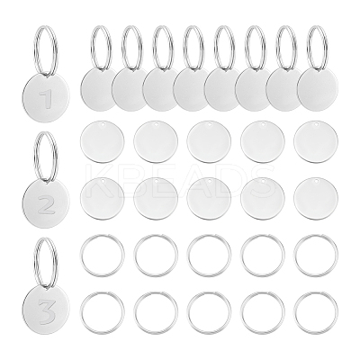 DIY 304 Stainless Steel Blank Tag Flat Round Pendant Keychain Making Kits DIY-UN0006-15-1