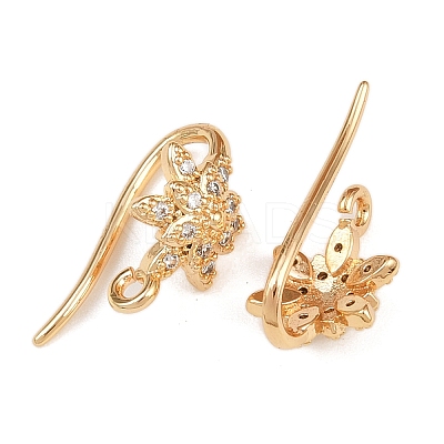 Brass Micro Pave Clear Cubic Zirconia Flower Earring Hooks KK-A274-16G-1