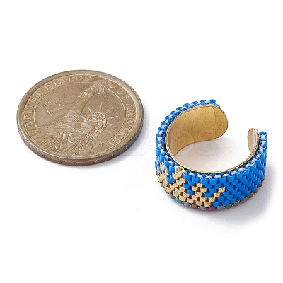 304 Stainless Steel Open Cuff Ring with Glass Seed Beaded RJEW-MZ00014-02-1