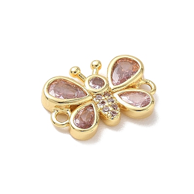 Brass Pave Cubic Zirconia Butterfly Links Connector Charms KK-L268-028G-1