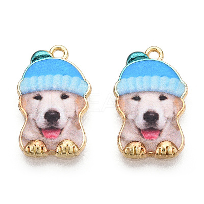 Printed Light Gold Tone Alloy Pendants ENAM-N056-208B-1