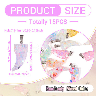 15Pcs Luminous Resin Sequins Pendants RESI-TA0004-20A-1